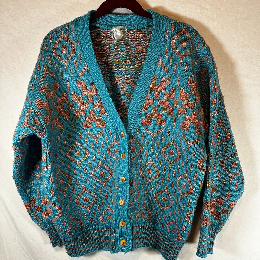 Vintage 90s Knit Geometric Patterned Cardigan